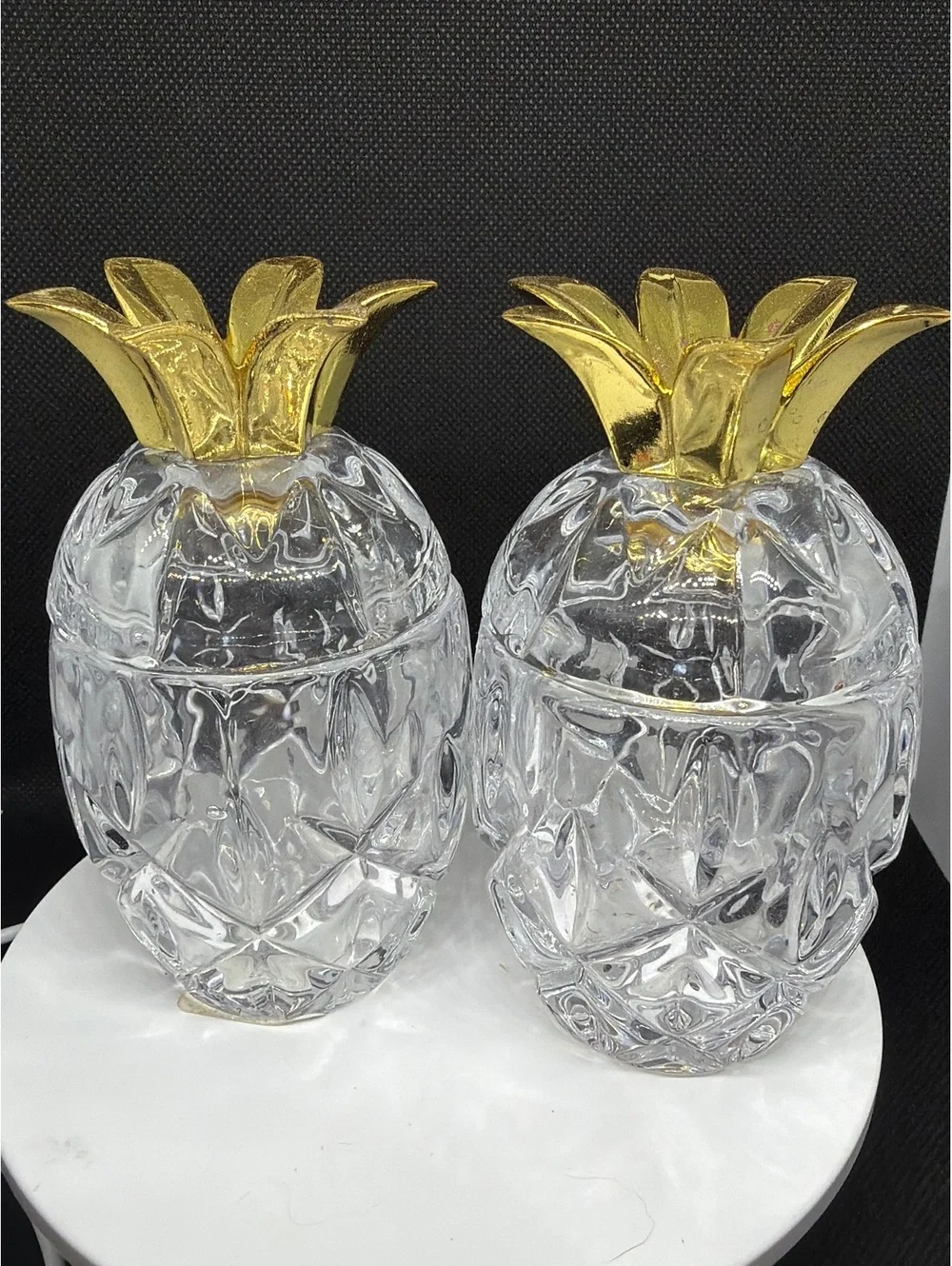 Pair of pineapple shaped lidded glass containers [COPY]